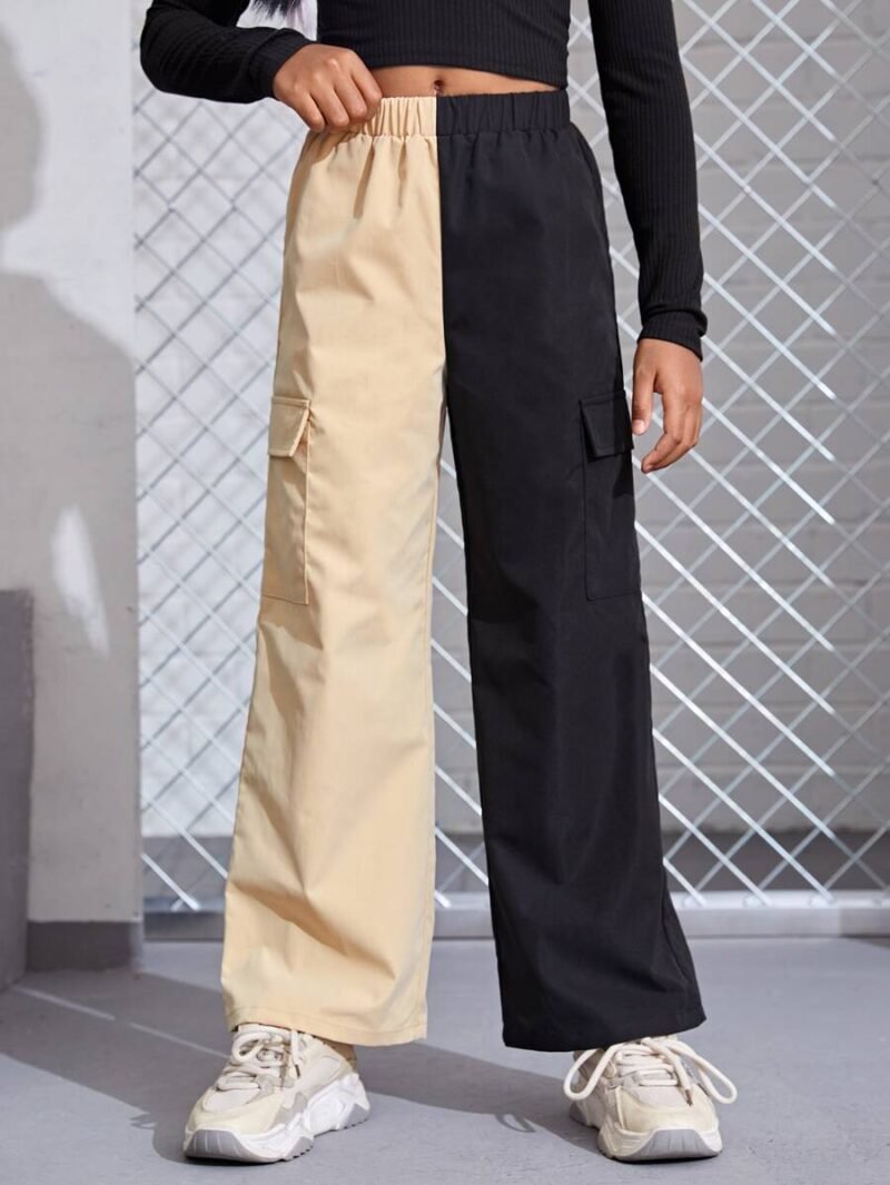 Casual Contrast Color Patchwork Elastic Waist Cargo Pants