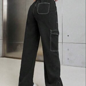 Casual Minimalist Denim Effect Cargo Pants