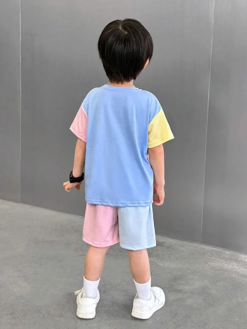 Versatile Contrast Color Patchwork Short Sleeve Top