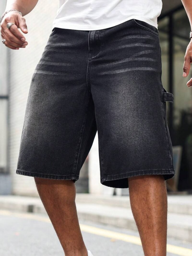 Simple Front Button Pocket Denim Shorts