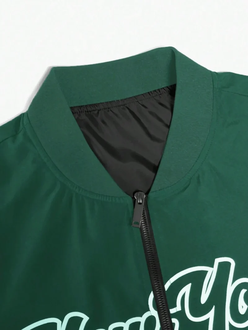 Baseball Jacket With Letter Print Long Sleeves