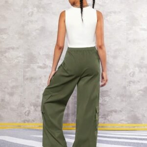 Solid Tank Top & Flap Pocket Side Cargo Pants