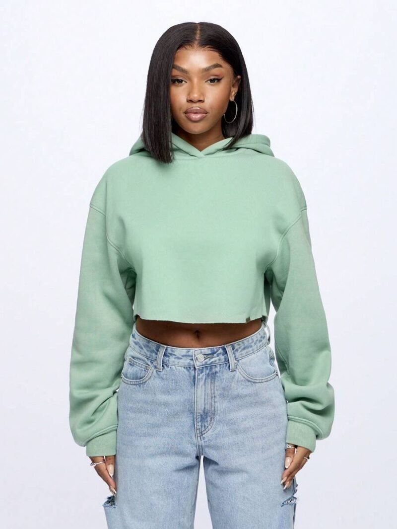 Cropped Hoodie Pullover Long Sleeve Loose Fit