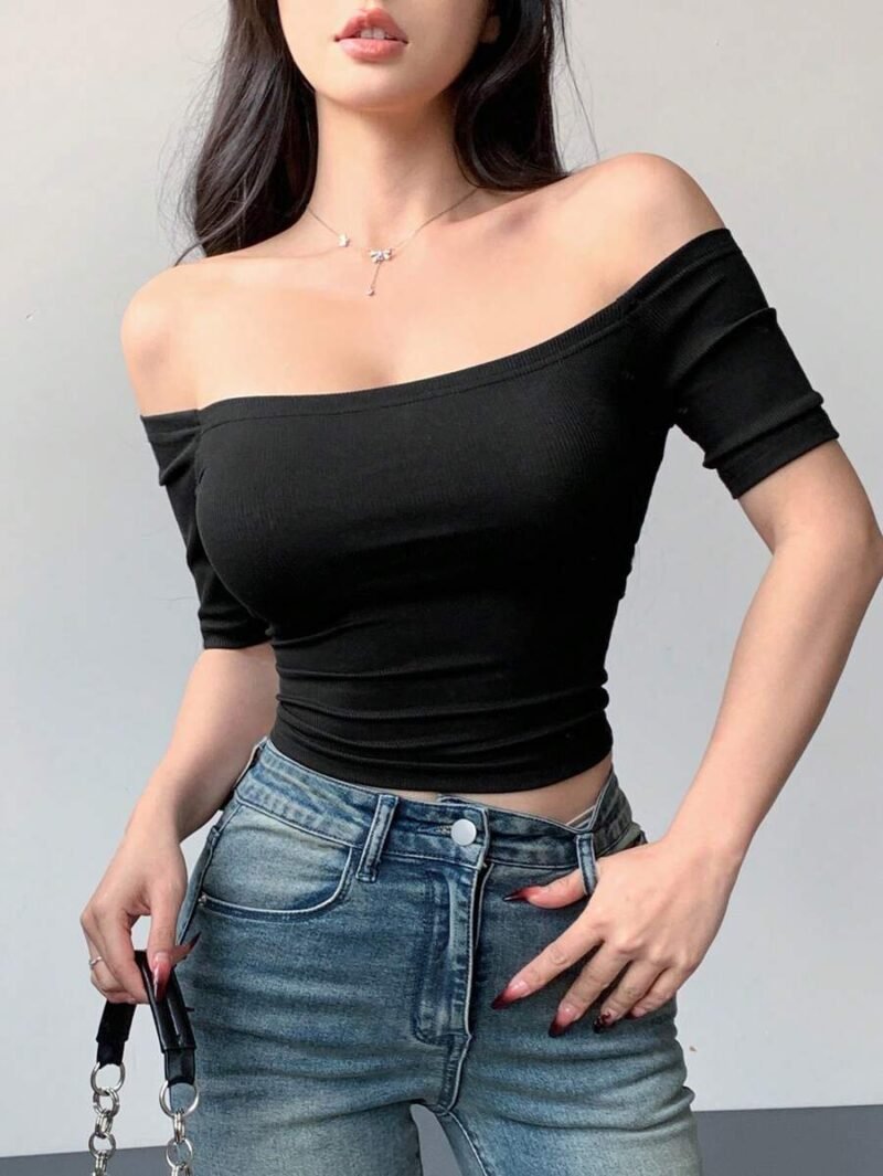 Off Shoulder Short Crop Top With Tight Fit