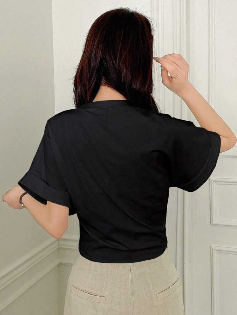 Solid Color Round Neck Batwing Short Sleeve