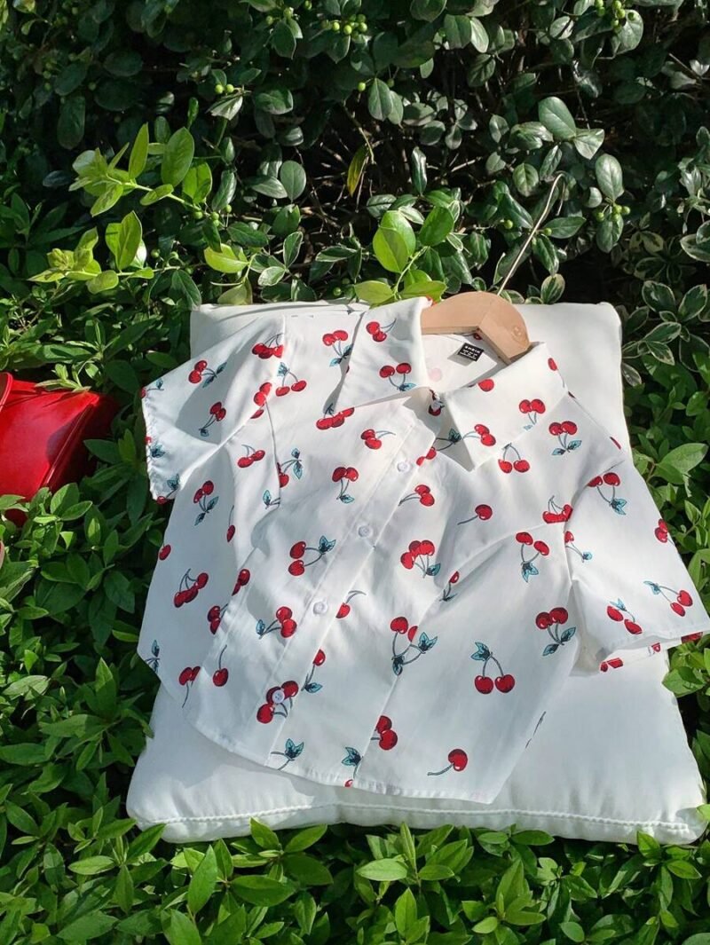 Summer Casual Cherry Allover Print Crop