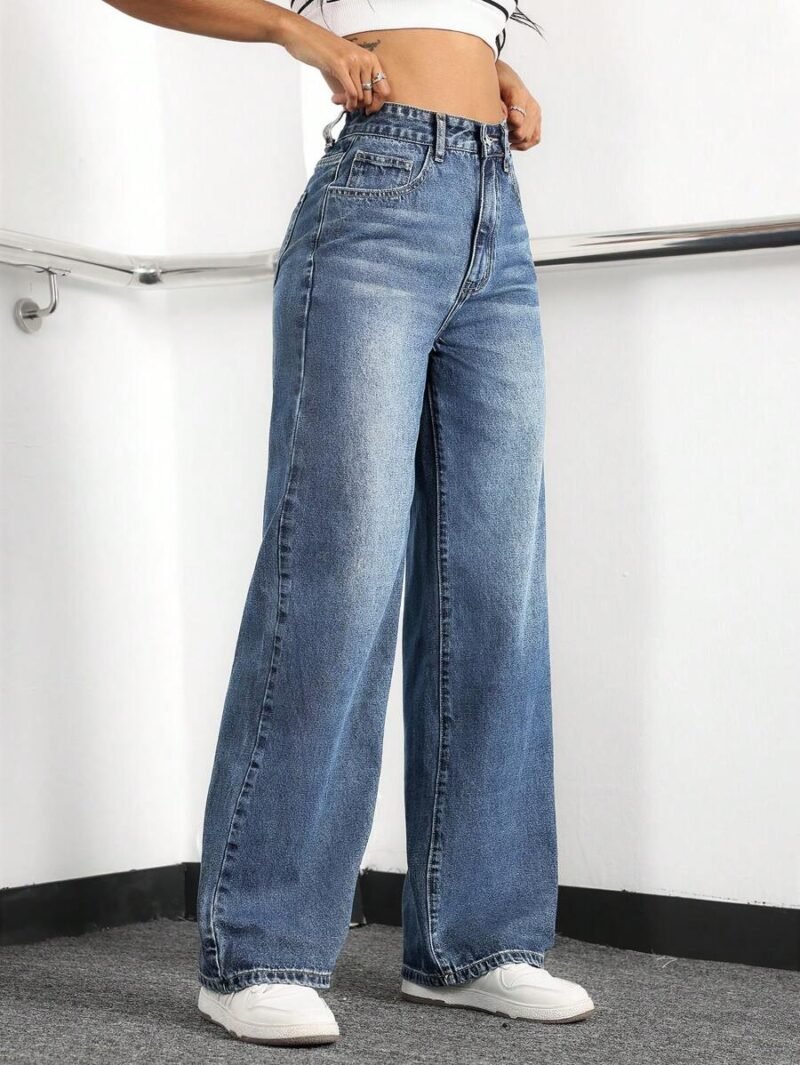 Casual Loose Fit Wide Leg Denim Pants