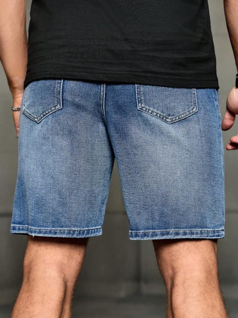 Washed Ripped Plain Light Blue Denim Shorts