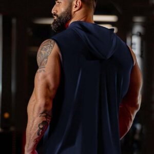 Hooded Sleeveless Vest With Muscle Print