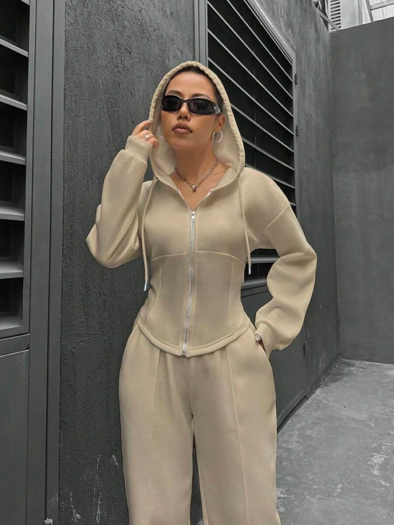 Solid Color Hooded Sweatshirt And Sweatpants