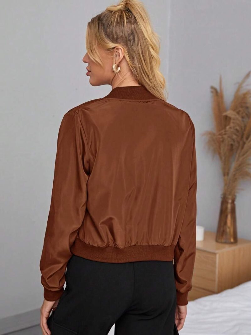Casual Ribbed Patchwork Zipper Short Jacket