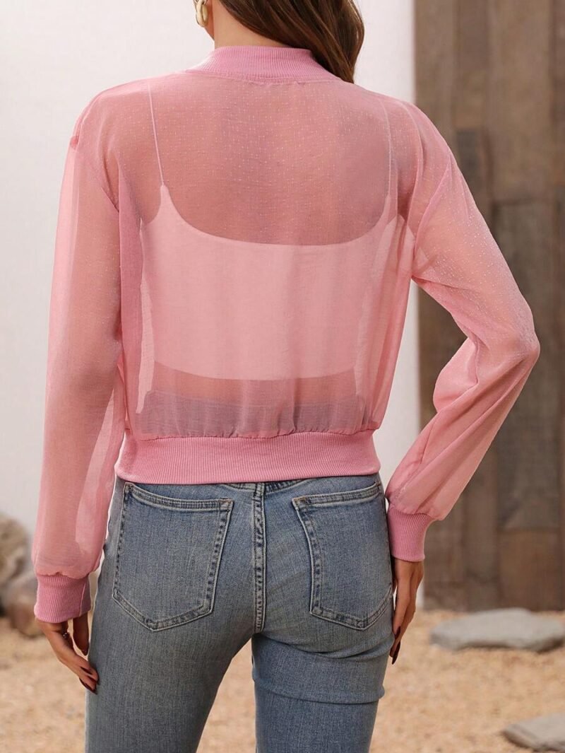 Solid Color Drop Shoulder Zipper Front Jacket