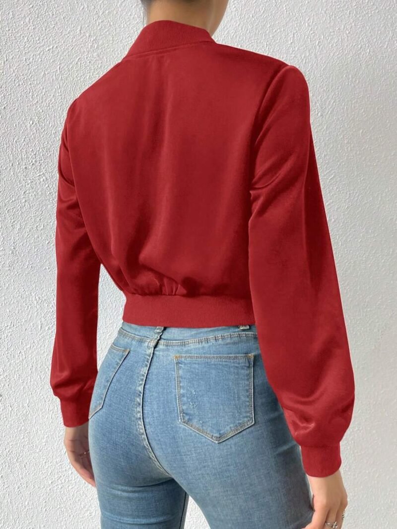Spring ClothesSolid Zip Up Crop Bomber Jacket
