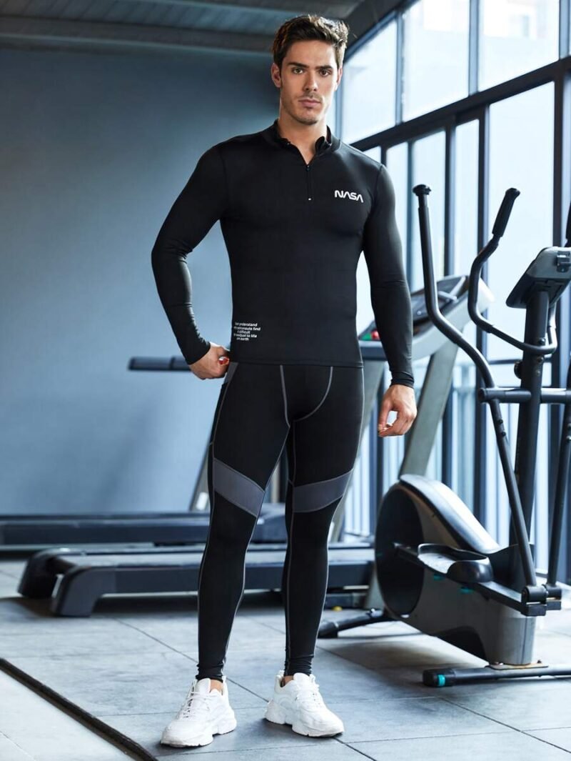 Men Letter Top-Stitching Sports Tights