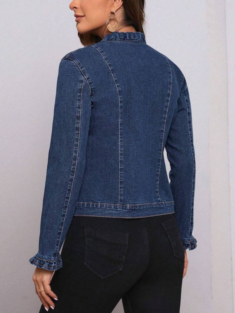 Denim Jacket With Lapel Collar And Button