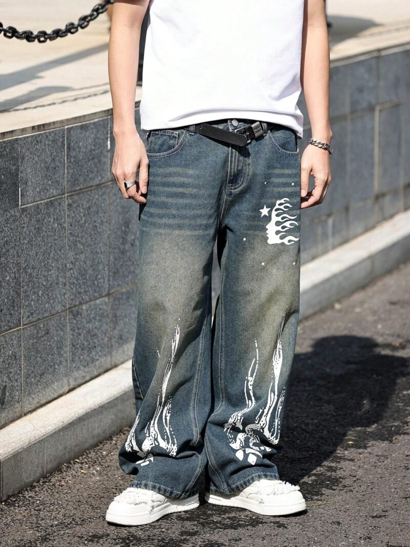 Flame Print Loose Fit Vintage Y2K Oversized