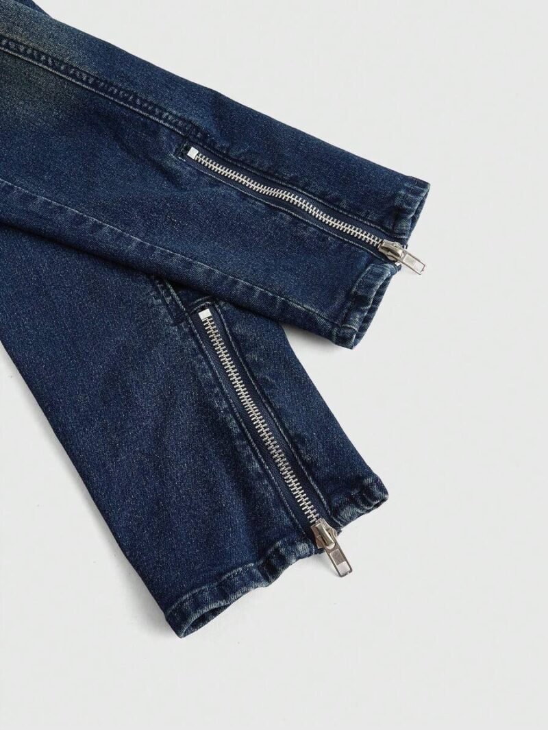 Off Shoulder Form Fitting Cropped Denim Moto Jacket