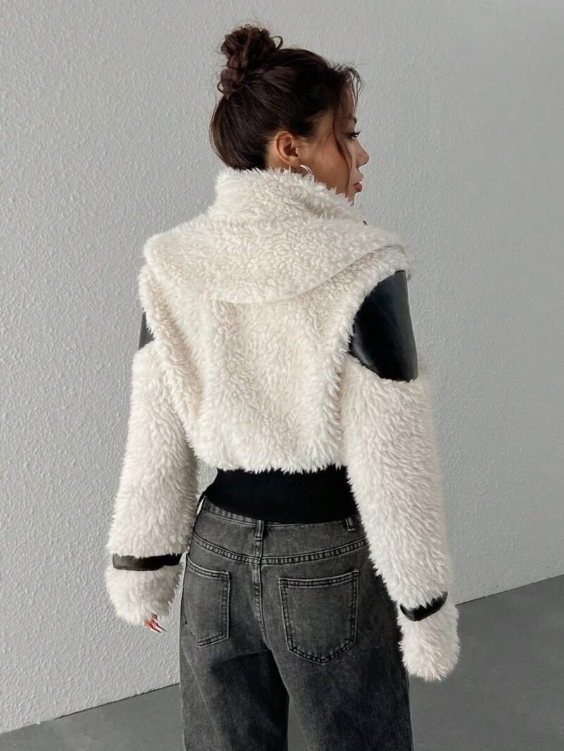 PU Leather Front Fleece Patchwork