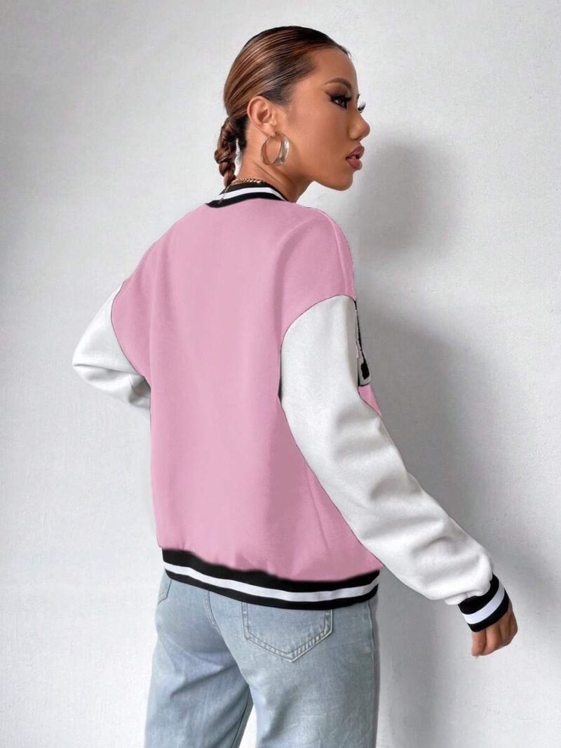 Casual College Style Color Block Letter Patchwork Baseball Jacket