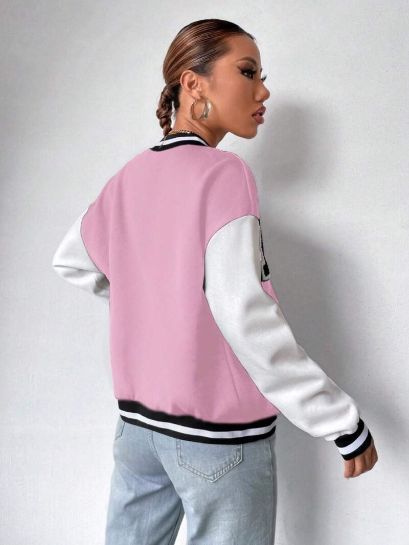 Casual College Style Color Block Letter Patchwork Baseball Jacket