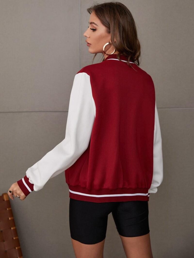 Letter Patch Detail Two Tone Varsity Jacket