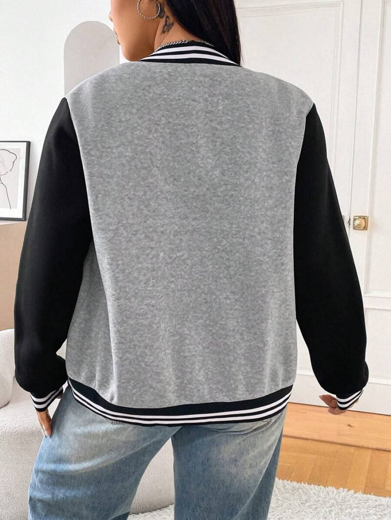 Plus Size Color Block Baseball Jacket