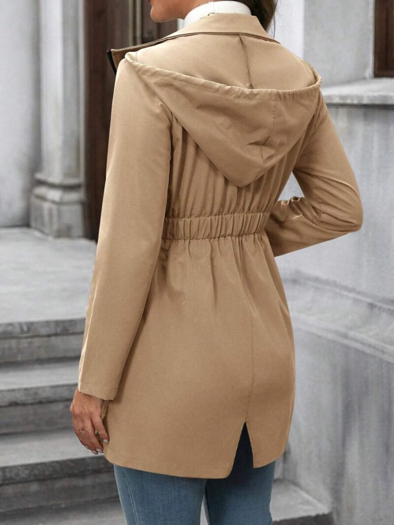 Casual Cinched Waist Hooded Mid Length Windbreaker
