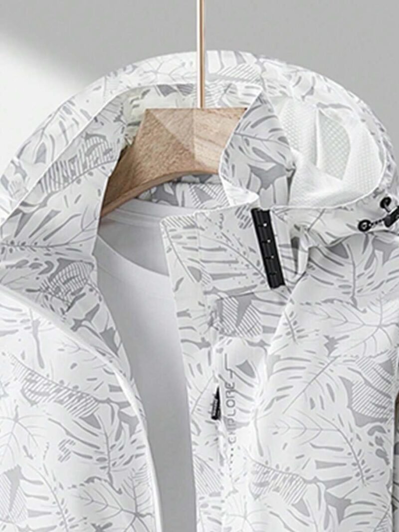 Tropical Plant Print Hooded Outdoor Sports Jacket Windbreaker