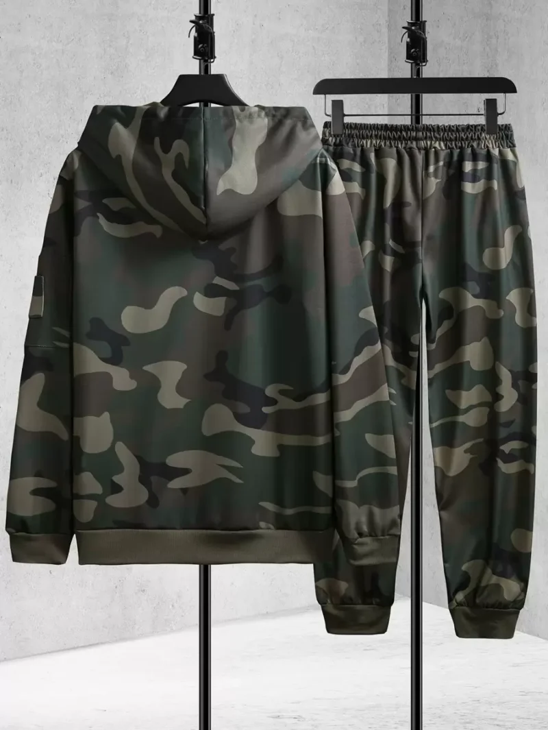 Camo Print Drawstring Hoodie & Sweatpants