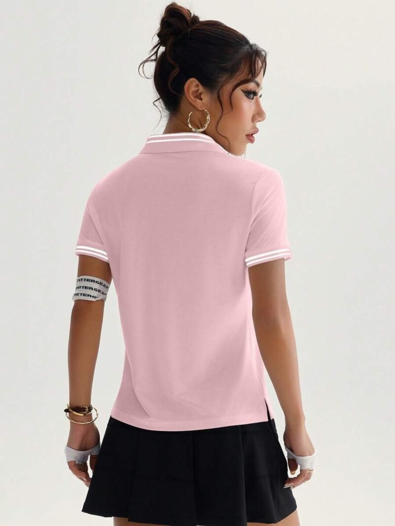 Casual Striped Trim Short Sleeve Sports Polo Shirt