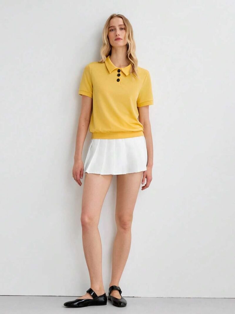 Knit Polo Collar Short Sleeve Casual T Shirt