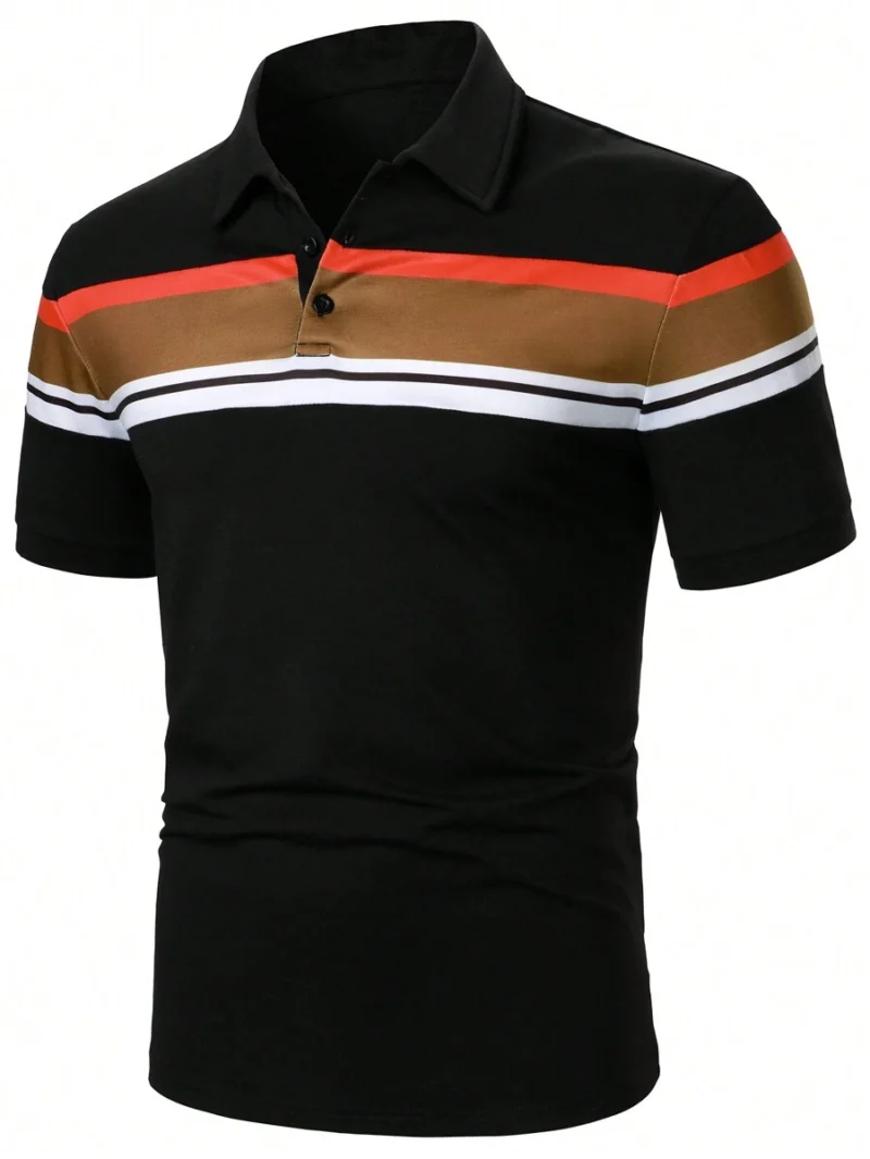 Casual Color Block Button Half Open Short Sleeve