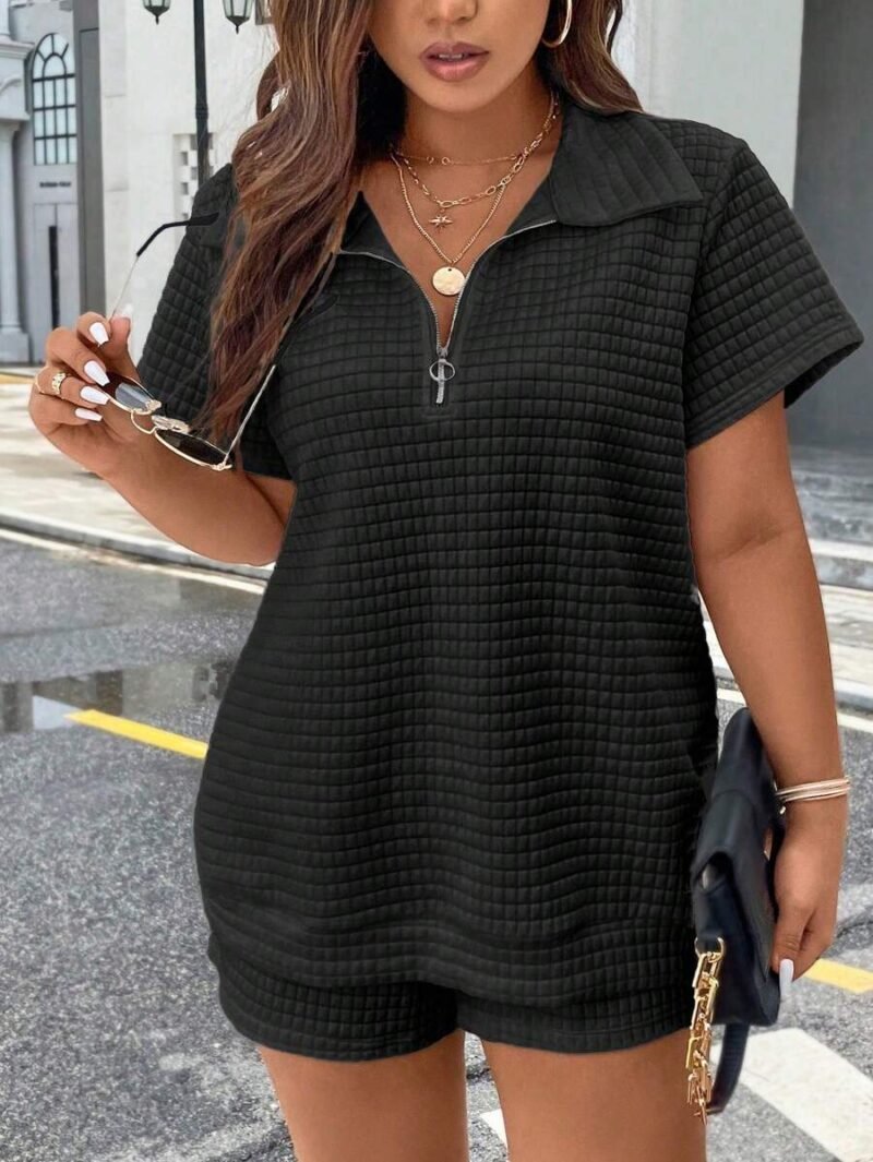 Plus Size Women's Zipper Half fly Top And shorts