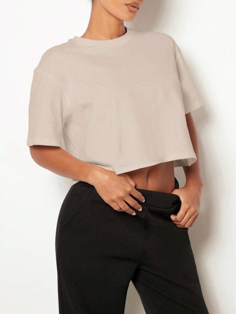 Casual Drop Shoulder Solid Crop Tee