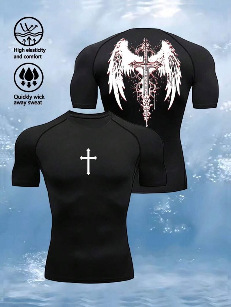 Cross Print Compression Tight Fit