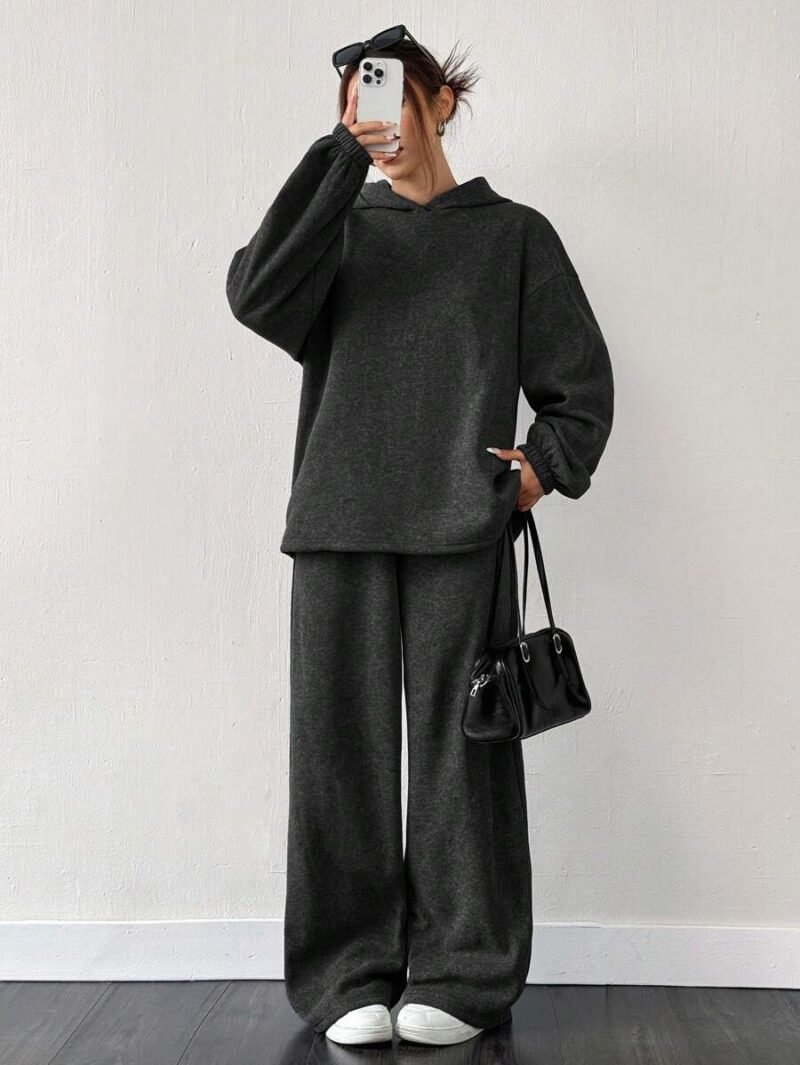 Black Thermal Lined Raglan Hoodie & Wide Leg Sweatpants