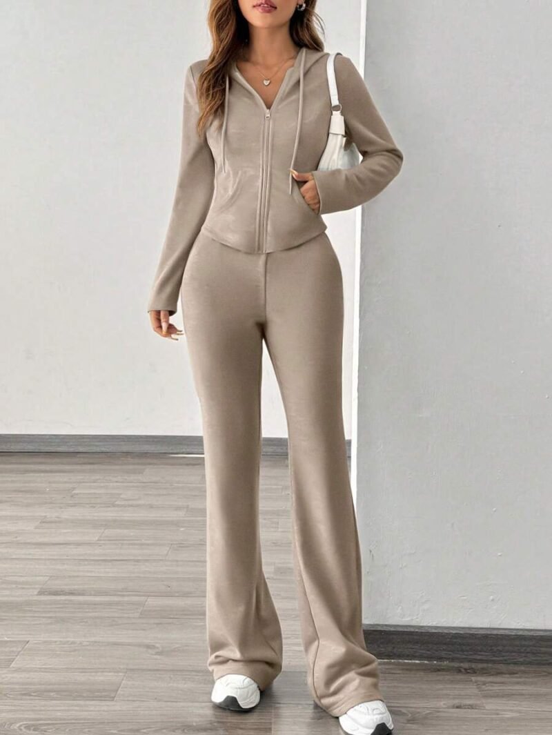 Casual Sports Sweatsuit Hoodie Jacket And Wide Leg Pants
