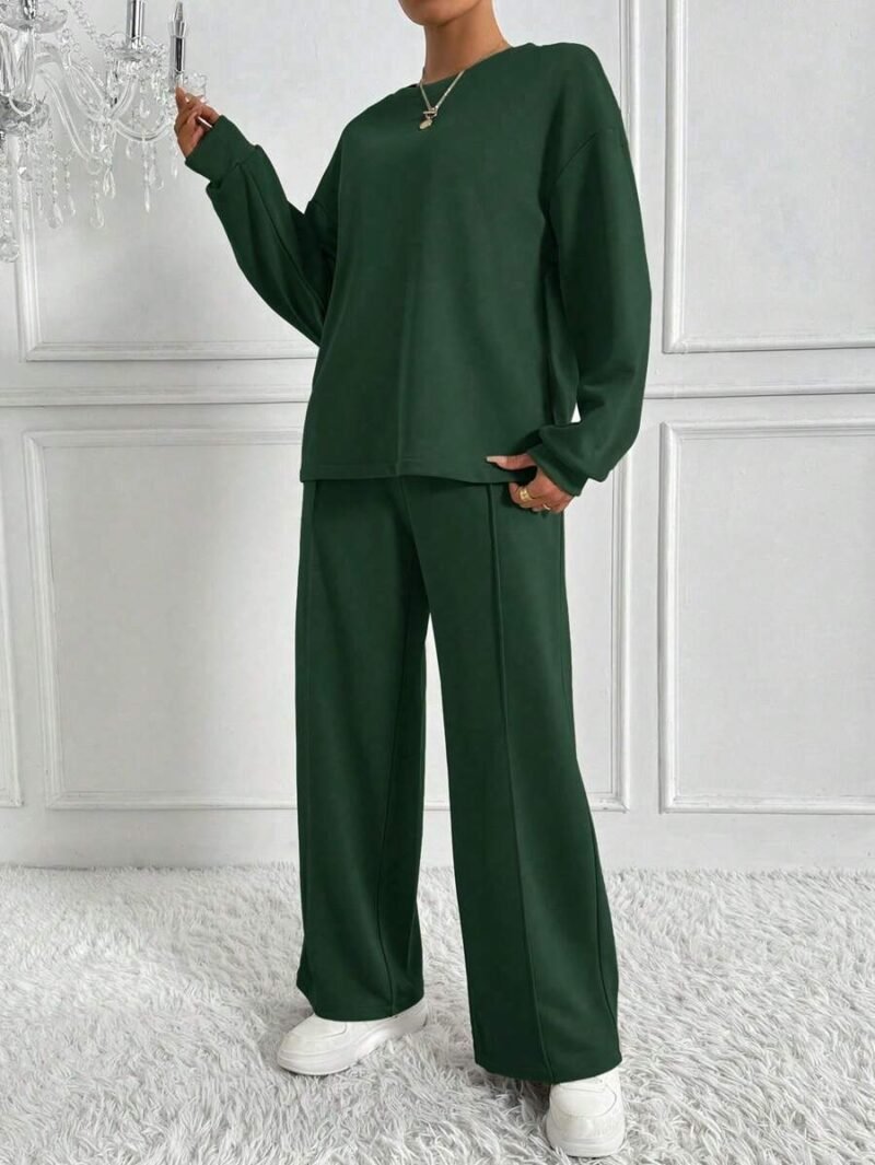 Drop Shoulder Solid Color Long Sleeve Sweatshirt & Pant