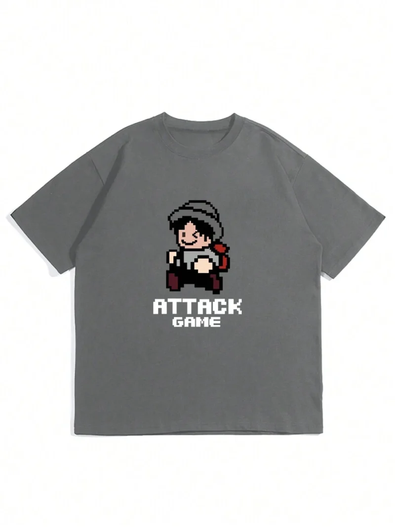 Oversized Letter & Cartoon Character Print Drop Shoulder
