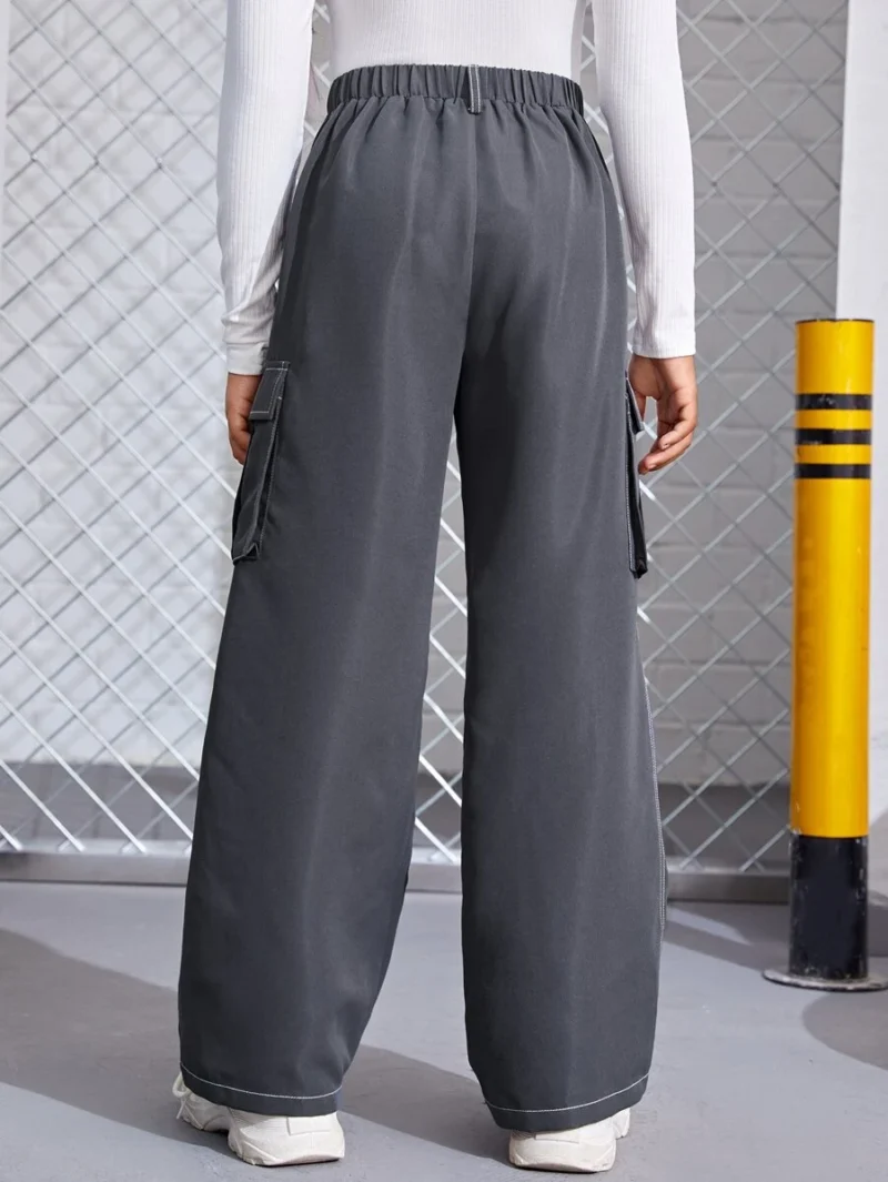 Casual Loose Letter Print Flap Pocket Wide Leg Pants