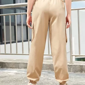 Casual Solid Color High Waisted Cargo Pants