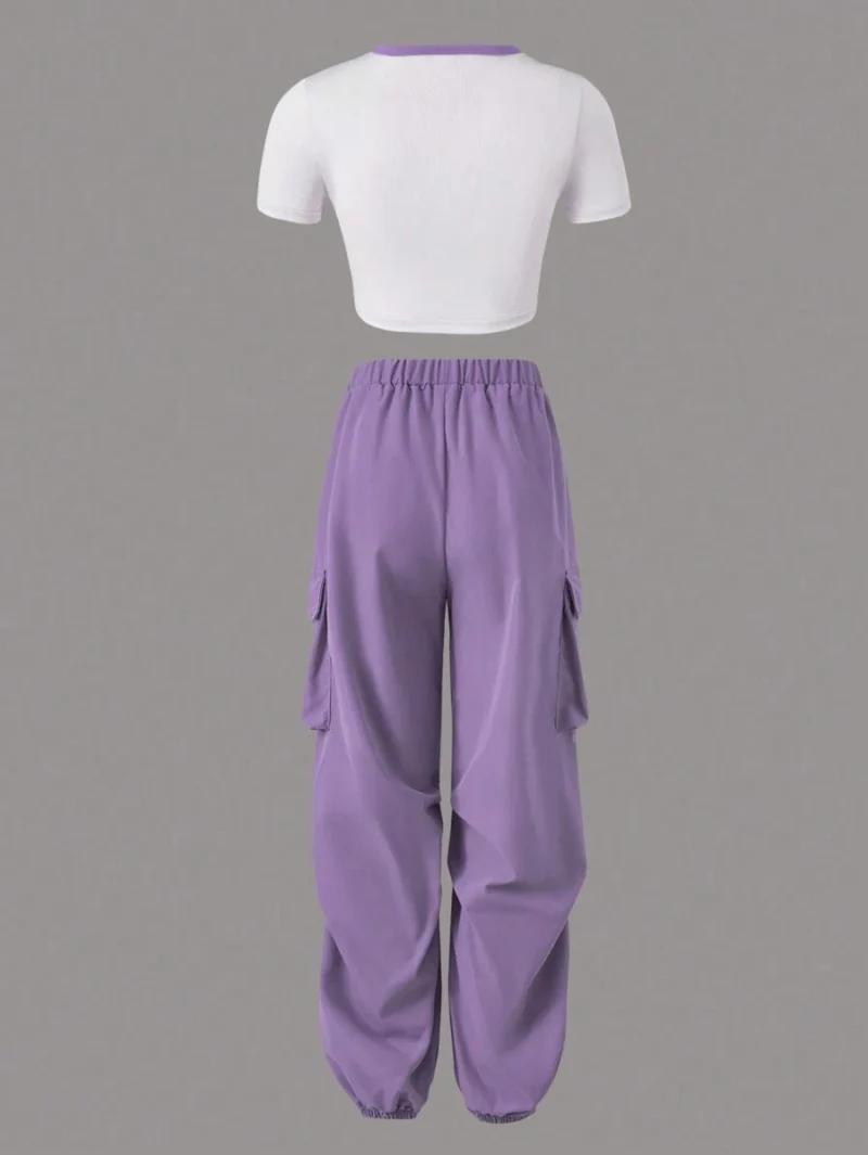 Heart & Letter Print Cargo Pants With Flap Pockets