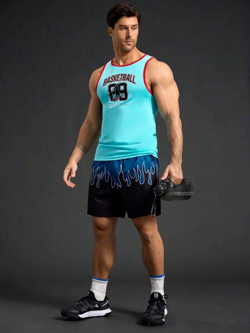 Letter Print Trim Casual Fitness Sports Vest