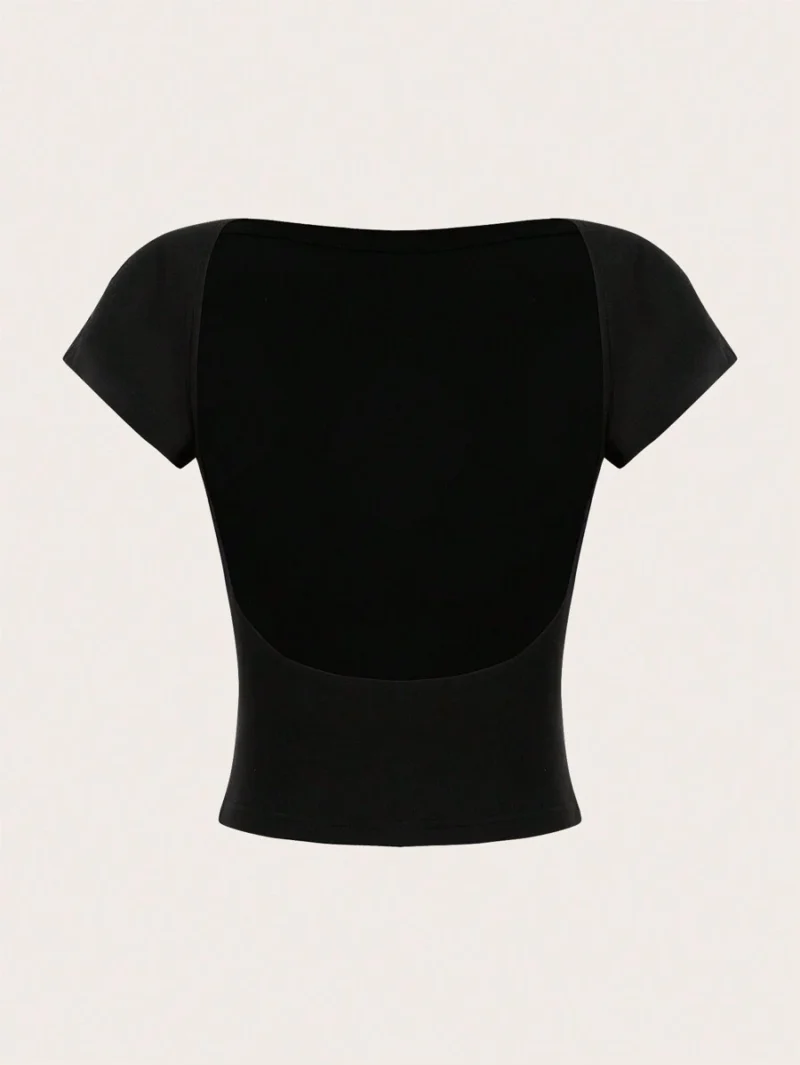 Round Neck Backless Short Sleeve Crop Top