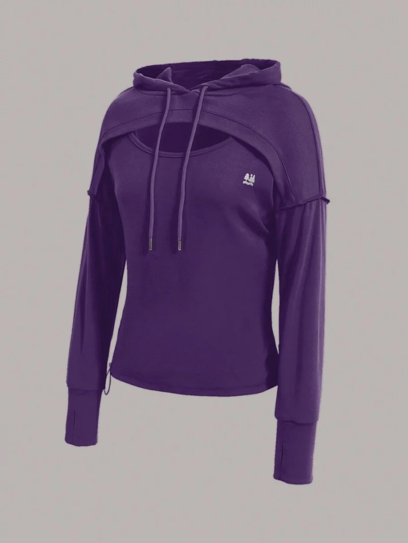 Solid Color Hollow Hoodie Long Sleeve Hoodie Purple Top