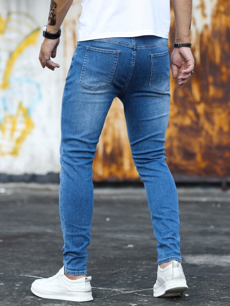 Zip Fly Skinny Jeans  Washed Navy Blue