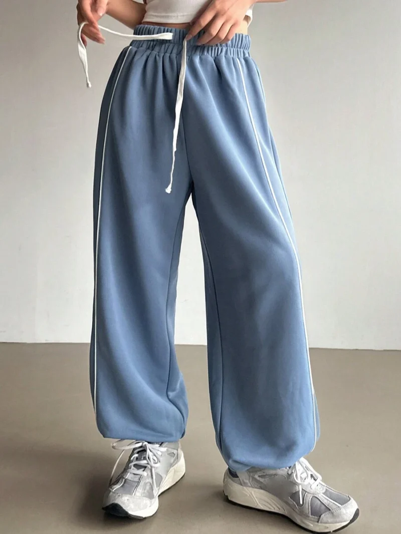 Drawstring Waist Spliced Side Seam Elastic Cuffed Pants