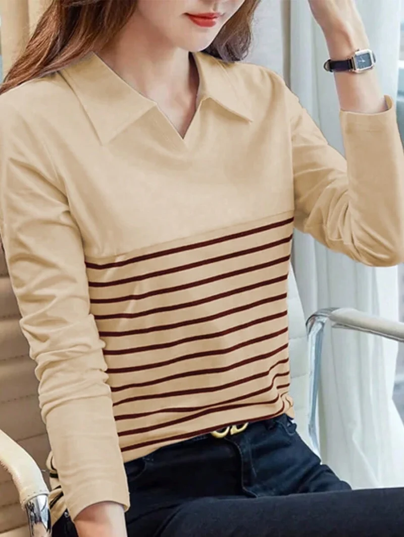 Casual Striped Long Sleeve Polo Shirt