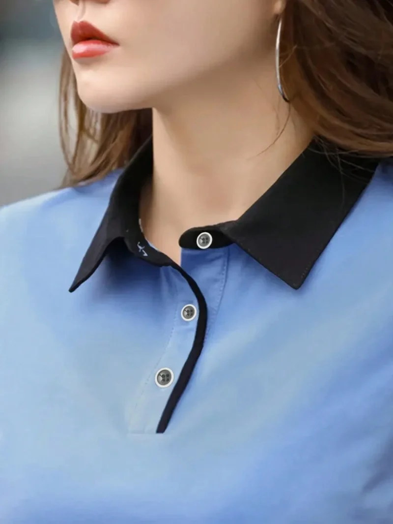 Color Block Polo Collar Short Sleeve Casual T Shirt