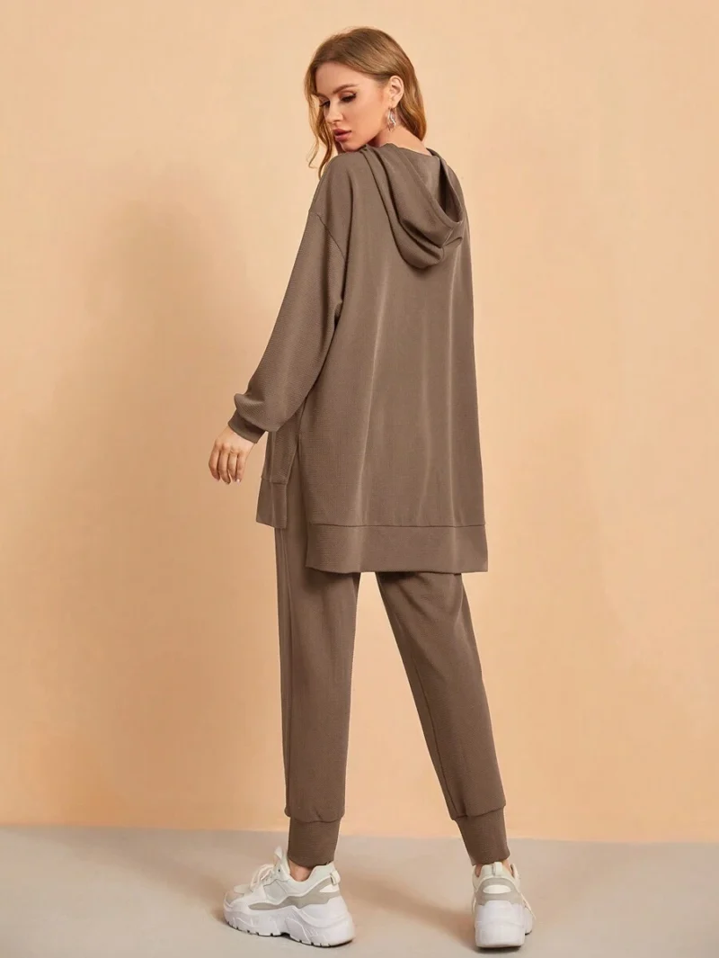 Casual Simple Solid Color Sports Hoodie And Drawstring Waist Pants